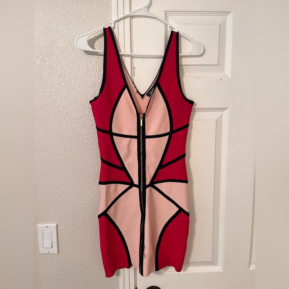 XS Bebe Pink and black bandage dress